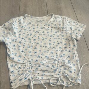 Hollister White and Blue Floral Tee